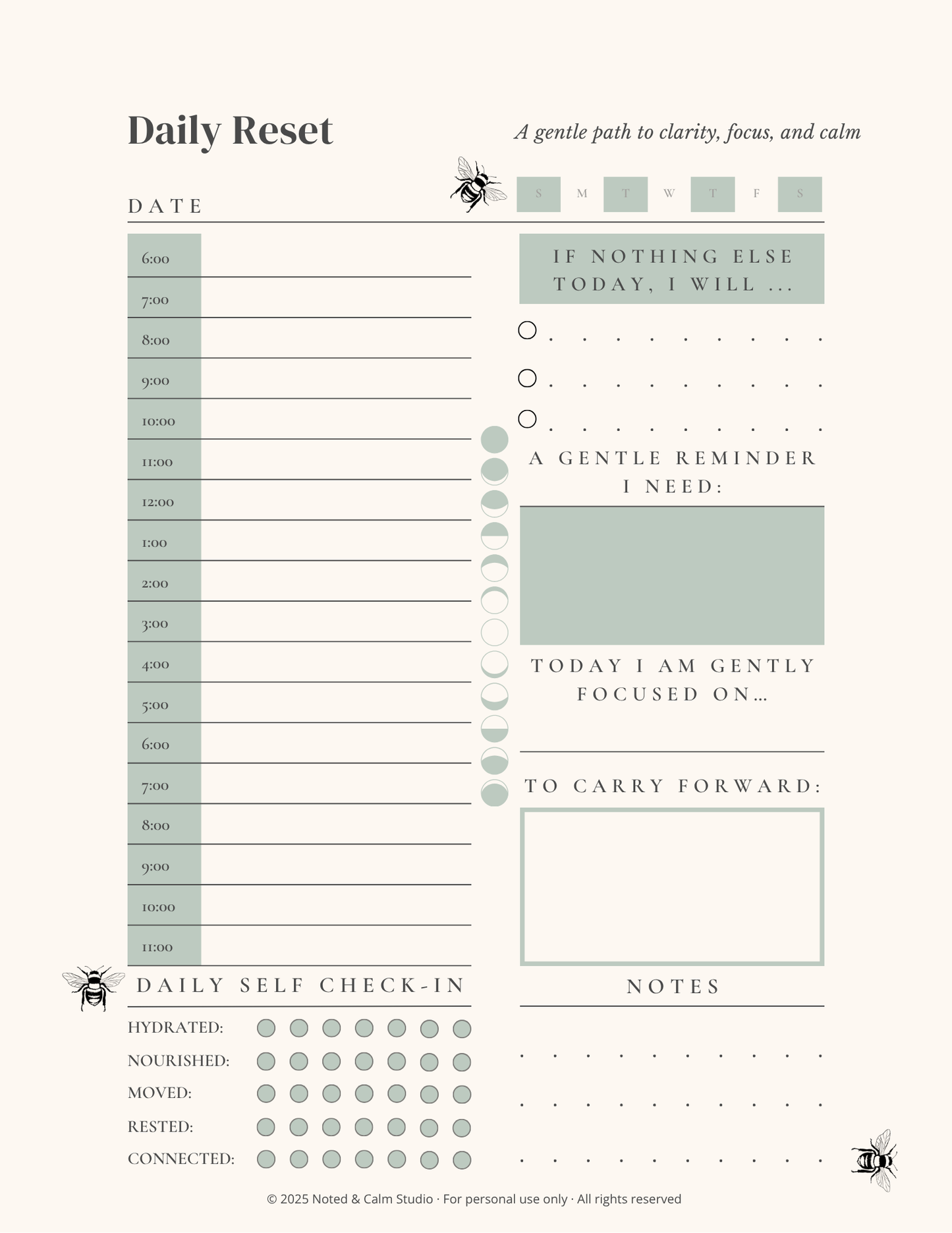 Daily Reset Planner (Digital + E-Ink PDF Download)
