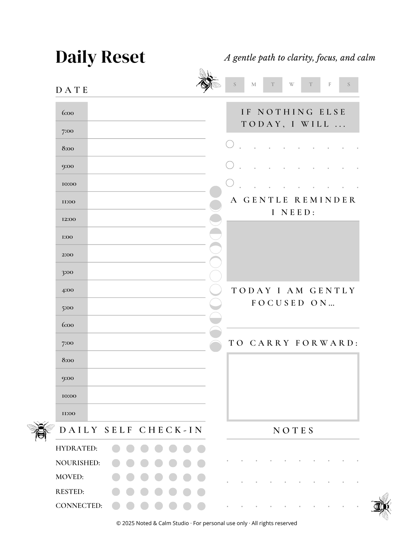 Daily Reset Planner (Digital + E-Ink PDF Download)
